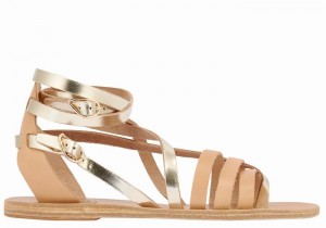 Ancient Greek Sandals Satira Leather Gladiator Sandalen Dames Beige Goud Wit | SWX3196YS