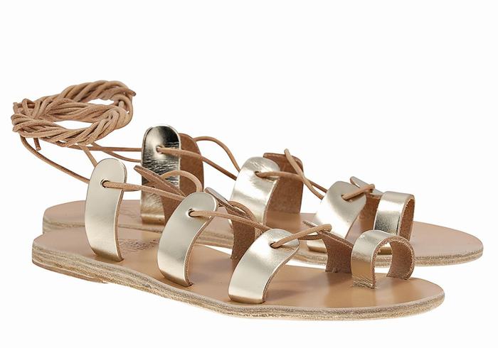 Ancient Greek Sandals Alcyone Leather Gladiator Sandalen Dames Goud Wit | DEH6183YP