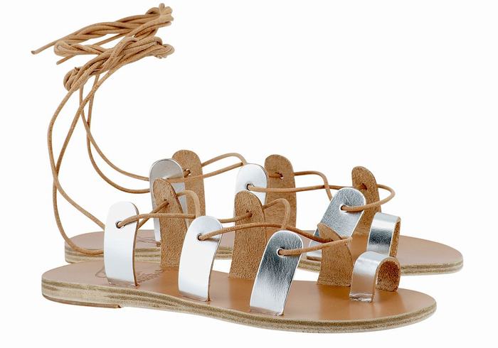 Ancient Greek Sandals Alcyone Leather Gladiator Sandalen Dames Zilver | KYU8984NQ