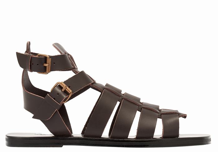 Ancient Greek Sandals Alexandros Leather Vissers Sandalen Heren Chocola | HAQ8256PW