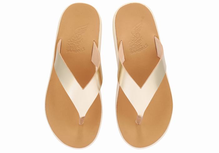 Ancient Greek Sandals Charys Comfort Teenslippers Dames Goud Wit | JSK1548PS