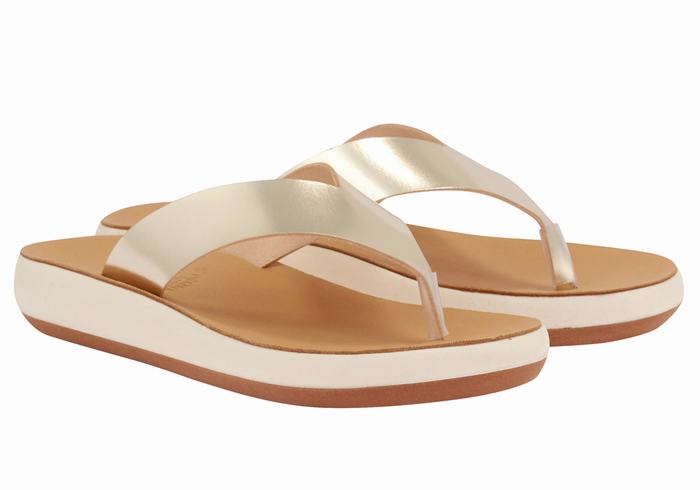 Ancient Greek Sandals Charys Comfort Teenslippers Dames Goud Wit | JSK1548PS