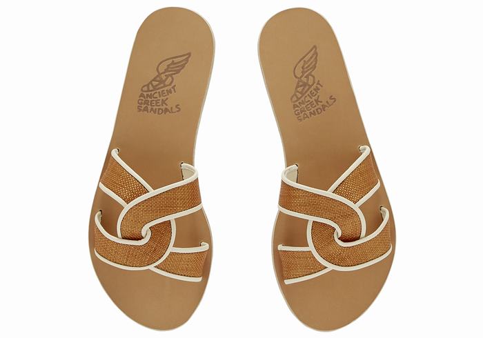 Ancient Greek Sandals Desmos Schuifsandalen Dames Bruin Wit | UKL615WS