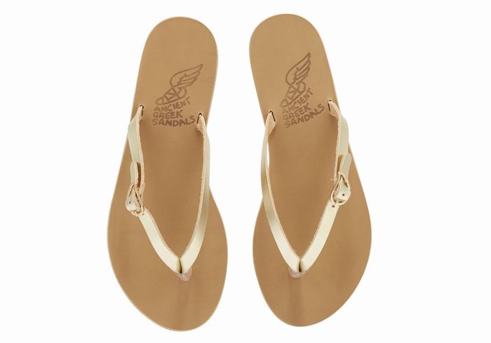 Ancient Greek Sandals Dihalo Leather Teenslippers Dames Goud Wit | ZXO2687ZV