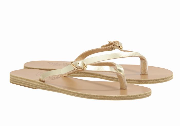 Ancient Greek Sandals Dihalo Leather Teenslippers Dames Goud Wit | ZXO2687ZV