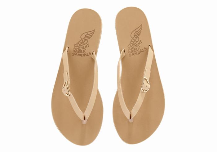 Ancient Greek Sandals Dihalo Leather Teenslippers Dames Beige | UAO9144MF