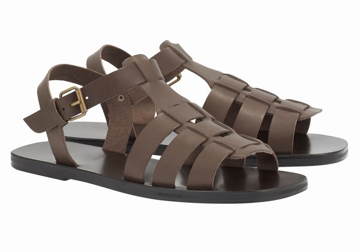 Ancient Greek Sandals Ektoras Leather Vissers Sandalen Heren Chocola | PRC7216OB