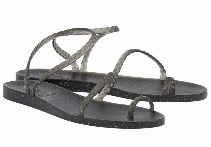 Ancient Greek Sandals Eleftheria Gevlochten Sandalen Dames Zwart Goud | VDU3449ST