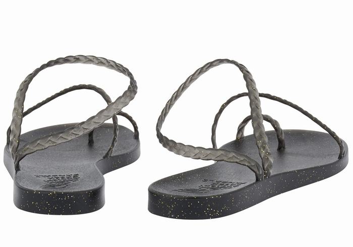 Ancient Greek Sandals Eleftheria Gevlochten Sandalen Dames Zwart Goud | VDU3449ST