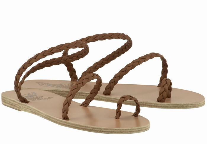 Ancient Greek Sandals Eleftheria Leather Gevlochten Sandalen Dames Chocola | PZZ2324IG