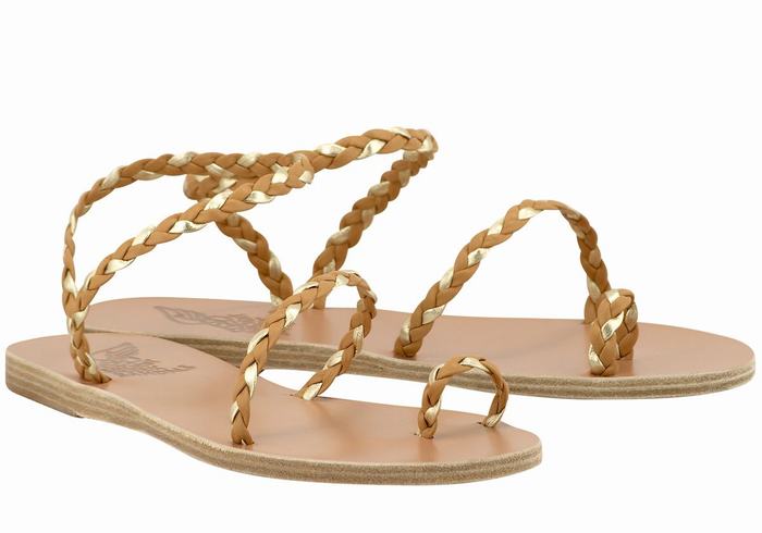 Ancient Greek Sandals Eleftheria Leather Gevlochten Sandalen Dames Beige Goud Wit | JDY471QL