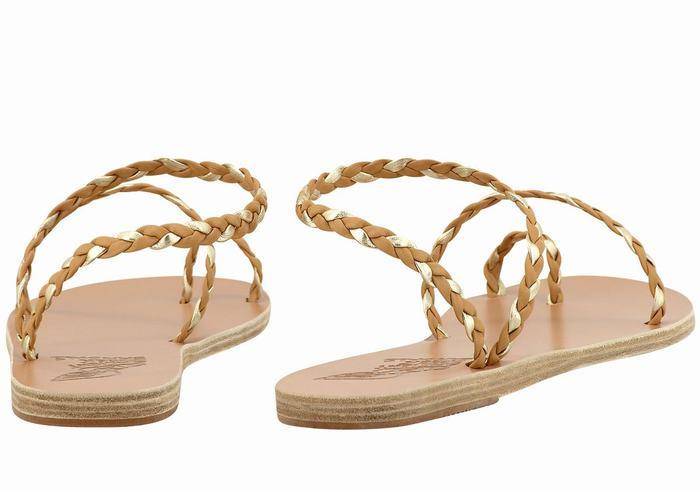 Ancient Greek Sandals Eleftheria Leather Gevlochten Sandalen Dames Beige Goud Wit | JDY471QL