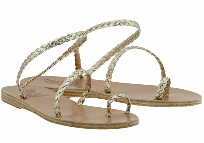 Ancient Greek Sandals Eleftheria Leather Gevlochten Sandalen Dames Goud Wit | UQU6813KF