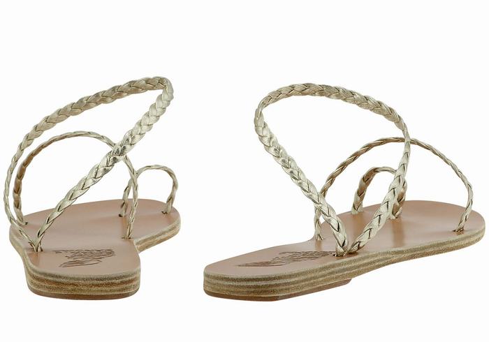 Ancient Greek Sandals Eleftheria Leather Gevlochten Sandalen Dames Goud Wit | UQU6813KF