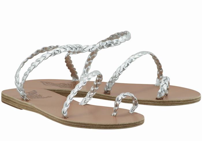 Ancient Greek Sandals Eleftheria Leather Gevlochten Sandalen Dames Zilver | ABQ353KN