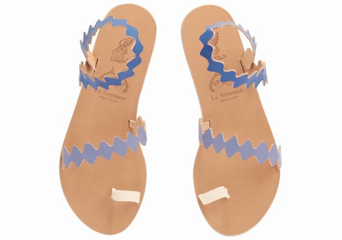 Ancient Greek Sandals Eleftheria Onda Leather Teenpaal Sandalen Dames Blauw Wit | VLQ6869SA