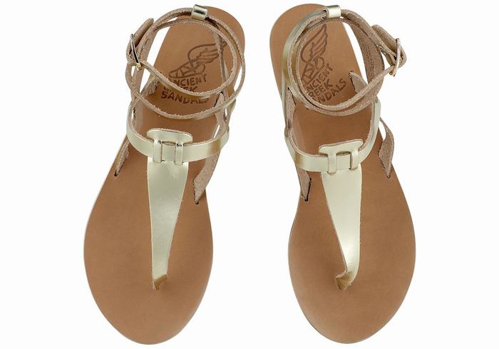 Ancient Greek Sandals Estia Leather Sandalen Met Enkelbandje Dames Goud Wit | ZIX3939QU