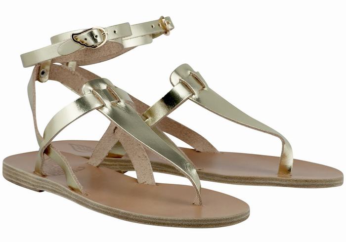 Ancient Greek Sandals Estia Leather Sandalen Met Enkelbandje Dames Goud Wit | ZIX3939QU