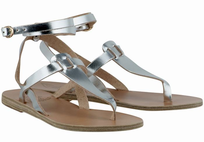 Ancient Greek Sandals Estia Leather Sandalen Met Enkelbandje Dames Zilver | GCJ6815JV