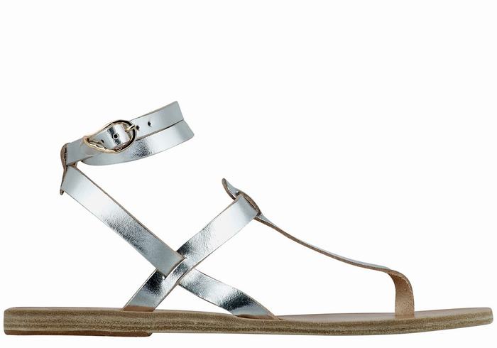 Ancient Greek Sandals Estia Leather Sandalen Met Enkelbandje Dames Zilver | GCJ6815JV