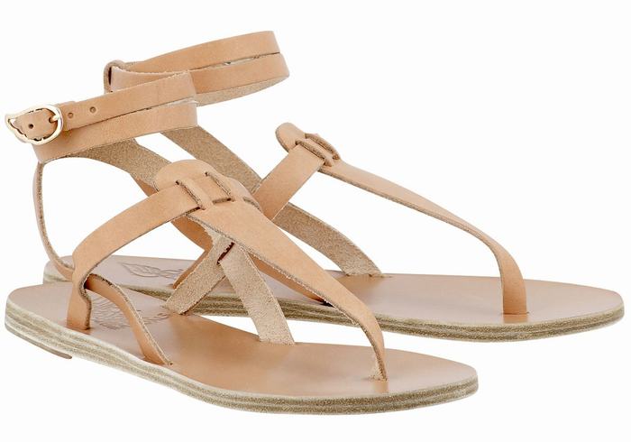 Ancient Greek Sandals Estia Leather Sandalen Met Enkelbandje Dames Beige | IJE9214QV