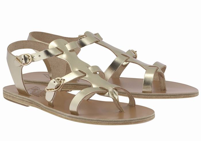 Ancient Greek Sandals Grace Kelly Leather Casual Sandalen Dames Goud Wit | VJW8983XJ