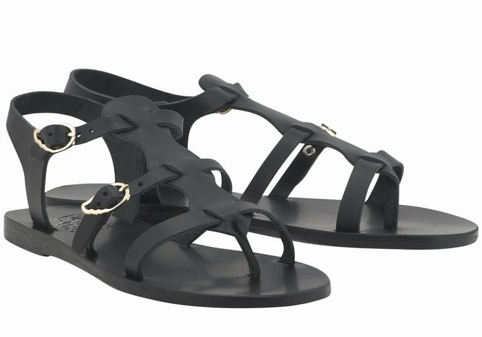 Ancient Greek Sandals Grace Kelly Leather Casual Sandalen Dames Zwart | QFW9592UX