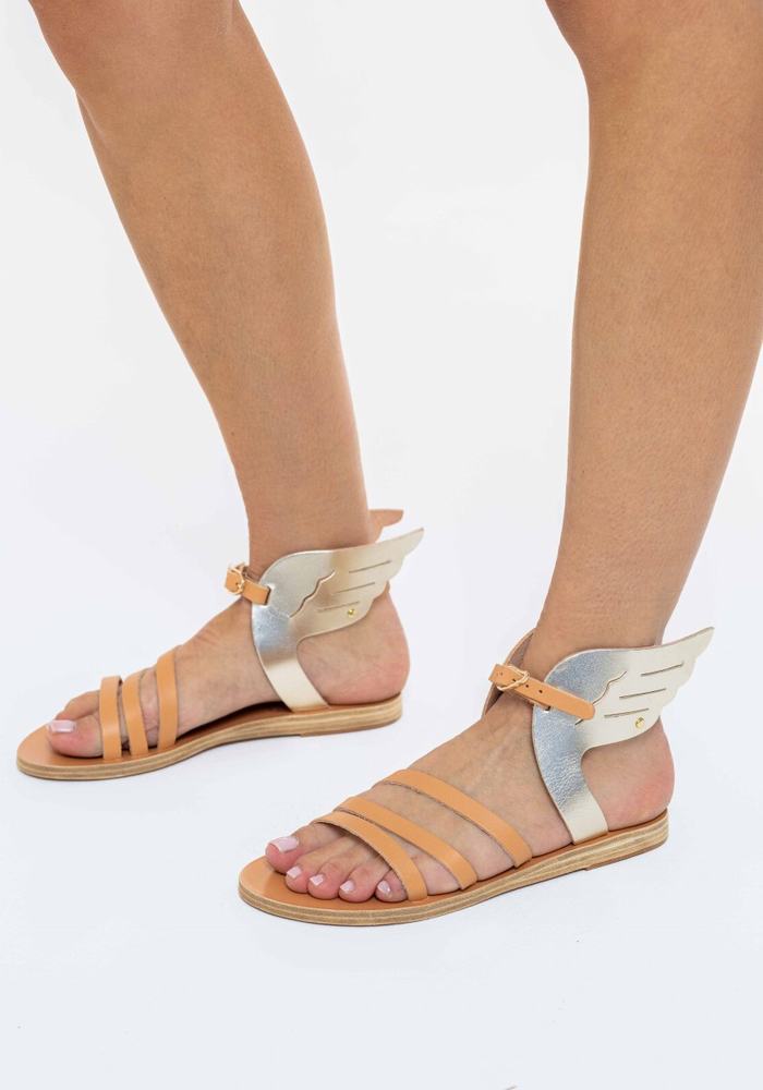 Ancient Greek Sandals Ikaria Leather Sandalen Met Enkelbandje Dames Beige Goud Wit | AIF3645NU