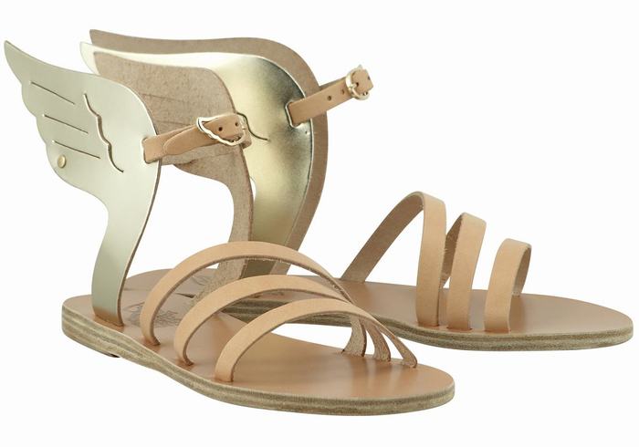 Ancient Greek Sandals Ikaria Leather Sandalen Met Enkelbandje Dames Beige Goud Wit | AIF3645NU