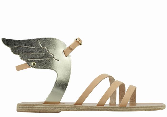 Ancient Greek Sandals Ikaria Leather Sandalen Met Enkelbandje Dames Beige Goud Wit | AIF3645NU