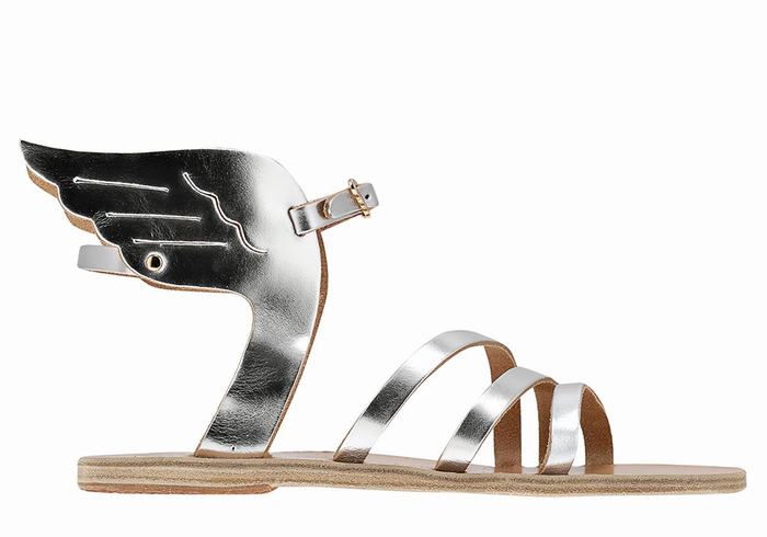 Ancient Greek Sandals Ikaria Leather Sandalen Met Enkelbandje Dames Zilver | HMQ2591WZ