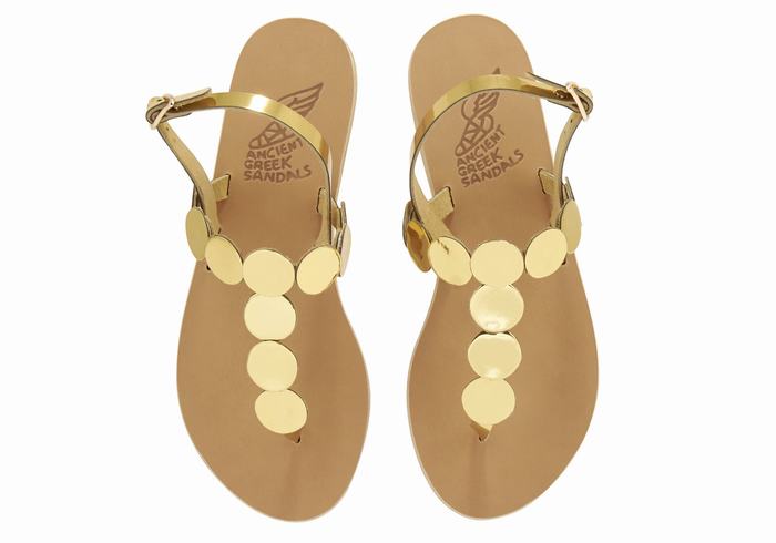 Ancient Greek Sandals Ilios Flip Flop Leather Achterband Sandalen Dames Goud | FEH1030EX