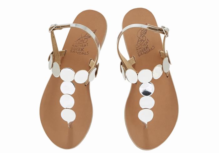 Ancient Greek Sandals Ilios Flip Flop Leather Achterband Sandalen Dames Zilver | UMY7314BU