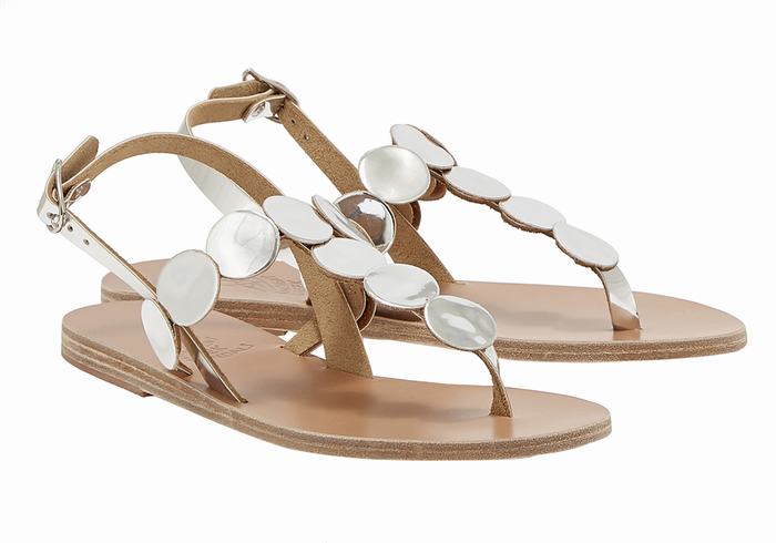 Ancient Greek Sandals Ilios Flip Flop Leather Achterband Sandalen Dames Zilver | UMY7314BU