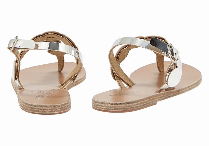 Ancient Greek Sandals Ilios Flip Flop Leather Achterband Sandalen Dames Zilver | UMY7314BU