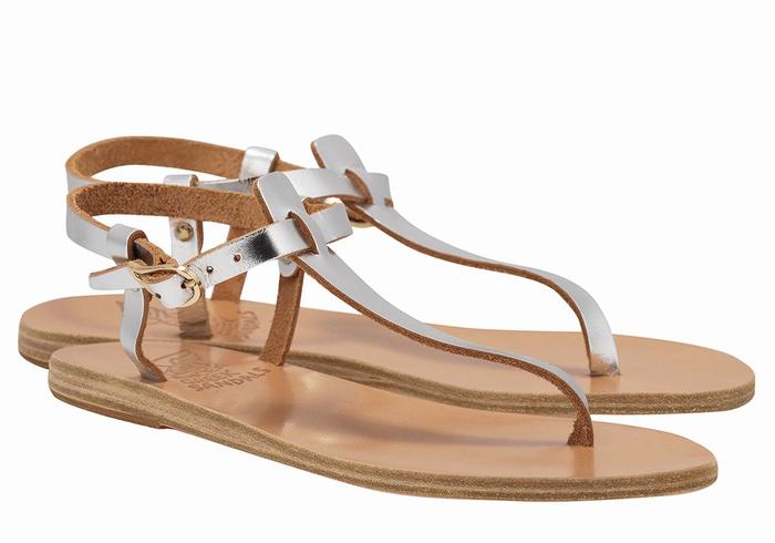 Ancient Greek Sandals Lito Flip Flop Leather Achterband Sandalen Dames Zilver | LQC1175JO