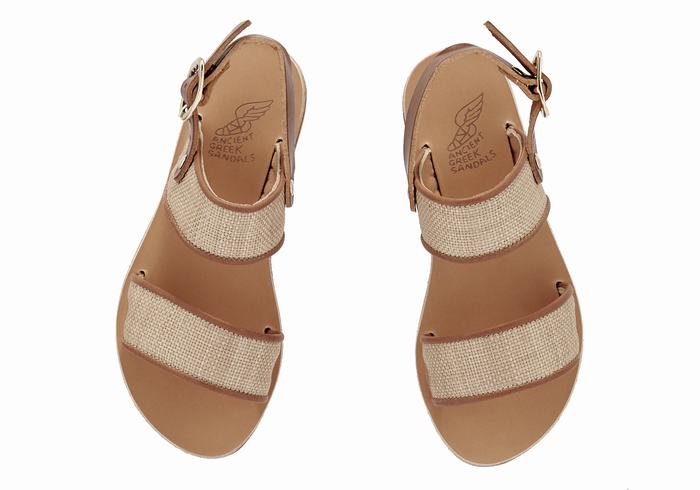 Ancient Greek Sandals Little Clio Rafia Soft Casual Sandalen Kinderen Beige Bruin | EUW8666ML