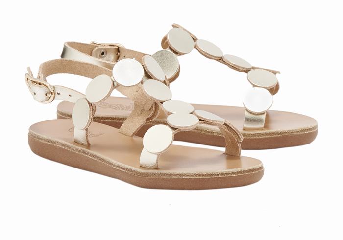 Ancient Greek Sandals Little Uranos Soft Platte Sandalen Kinderen Goud Wit | VVV737SB