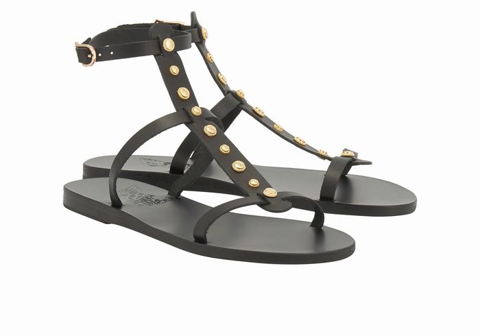 Ancient Greek Sandals Meliti Bee Sandalen Met Enkelbandje Dames Zwart | EMF3759UQ