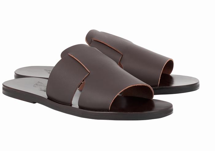 Ancient Greek Sandals Miltiadis Leather Schuifsandalen Heren Chocola | JNR4479YD