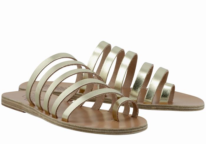 Ancient Greek Sandals Niki Leather Teenpaal Sandalen Dames Goud Wit | JBC7471DL