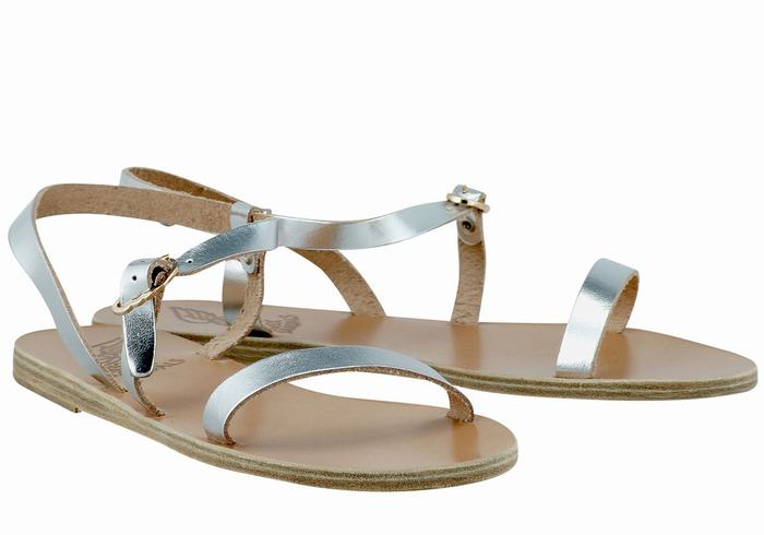 Ancient Greek Sandals Niove Leather Achterband Sandalen Dames Zilver | NZK7083FO