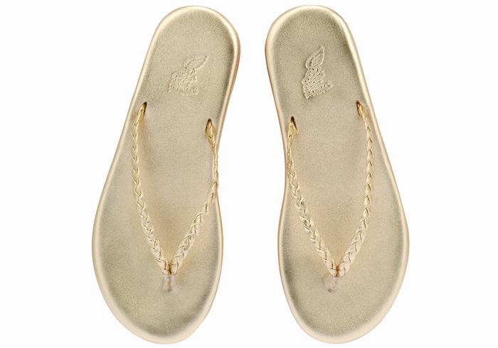 Ancient Greek Sandals Plage Flip Flop Gevlochten Sandalen Dames Goud Wit | VPD8337VQ