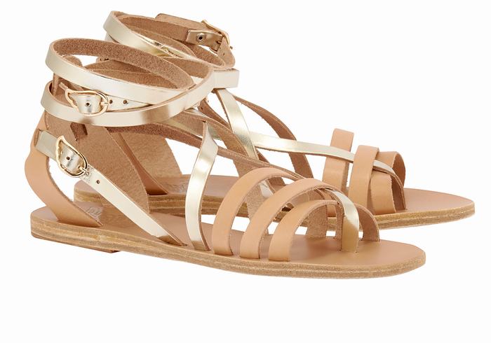 Ancient Greek Sandals Satira Leather Gladiator Sandalen Dames Beige Goud Wit | SWX3196YS