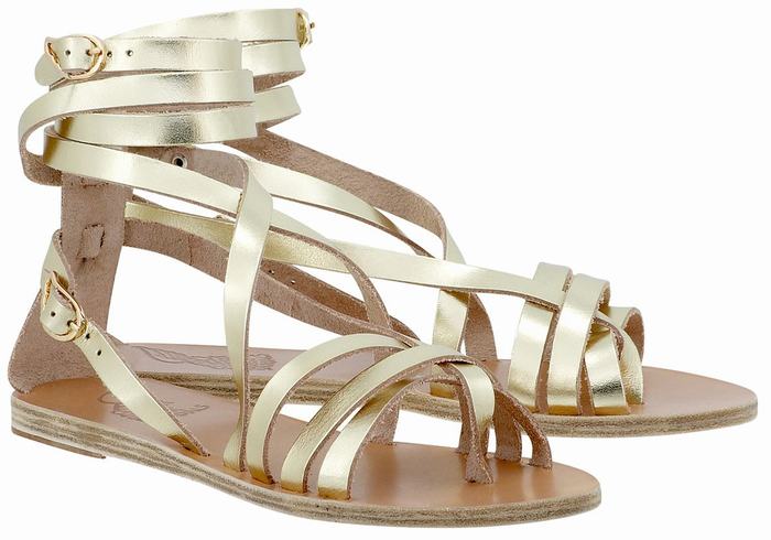 Ancient Greek Sandals Satira Leather Gladiator Sandalen Dames Goud Wit | ERM9299HD