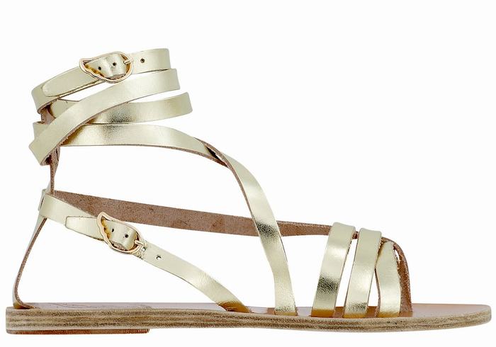 Ancient Greek Sandals Satira Leather Gladiator Sandalen Dames Goud Wit | ERM9299HD