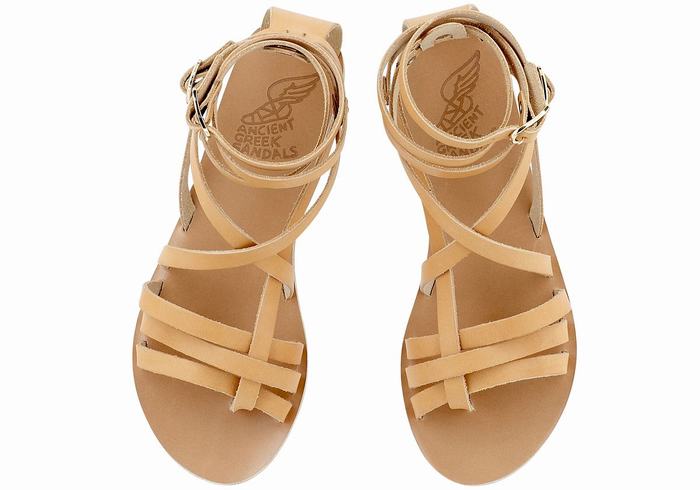 Ancient Greek Sandals Satira Leather Gladiator Sandalen Dames Beige | RQM4845ZE