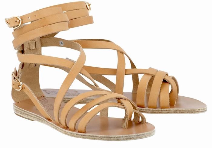 Ancient Greek Sandals Satira Leather Gladiator Sandalen Dames Beige | RQM4845ZE