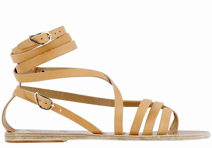 Ancient Greek Sandals Satira Leather Gladiator Sandalen Dames Beige | RQM4845ZE