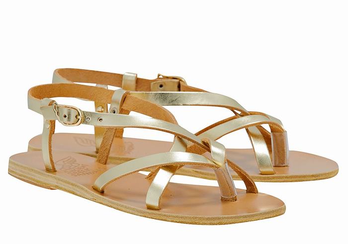 Ancient Greek Sandals Semele Leather Achterband Sandalen Dames Goud Wit | VPA4338RX